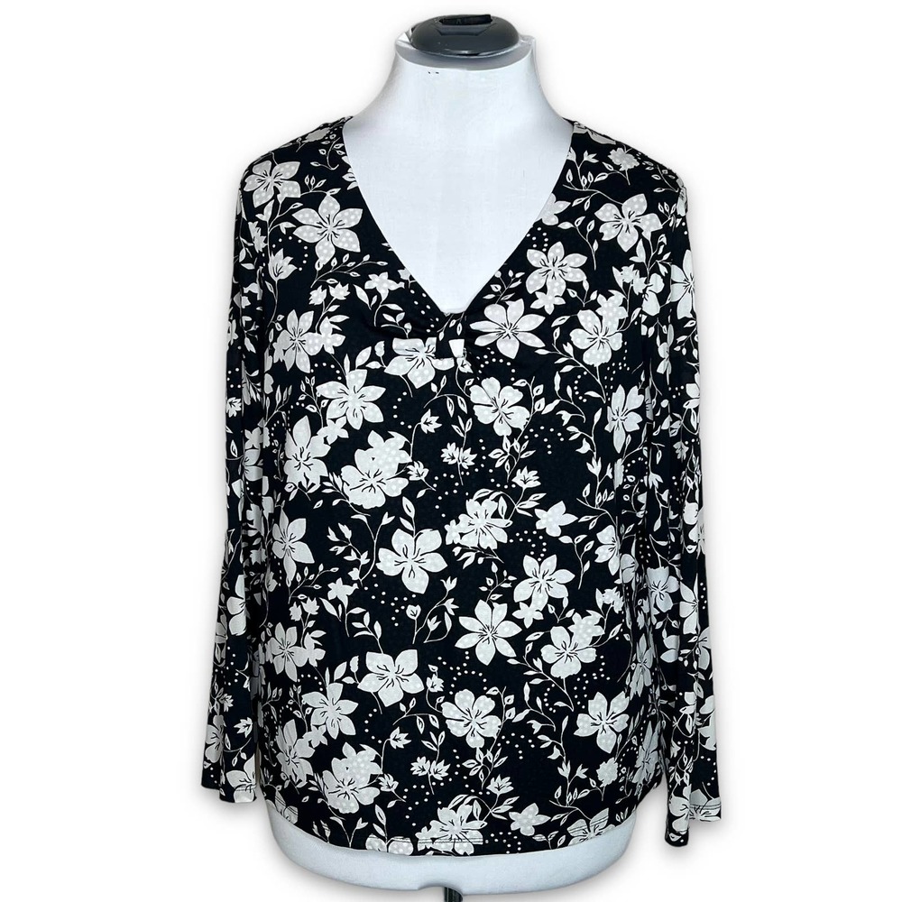 Charter Club PLUS SIZE Women's Long Sleeve V Neck Top Floral Polka Dot 2X